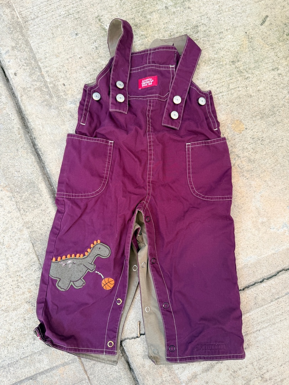 Carters Burgundy Overalls with Dino Patch 12-18 mo